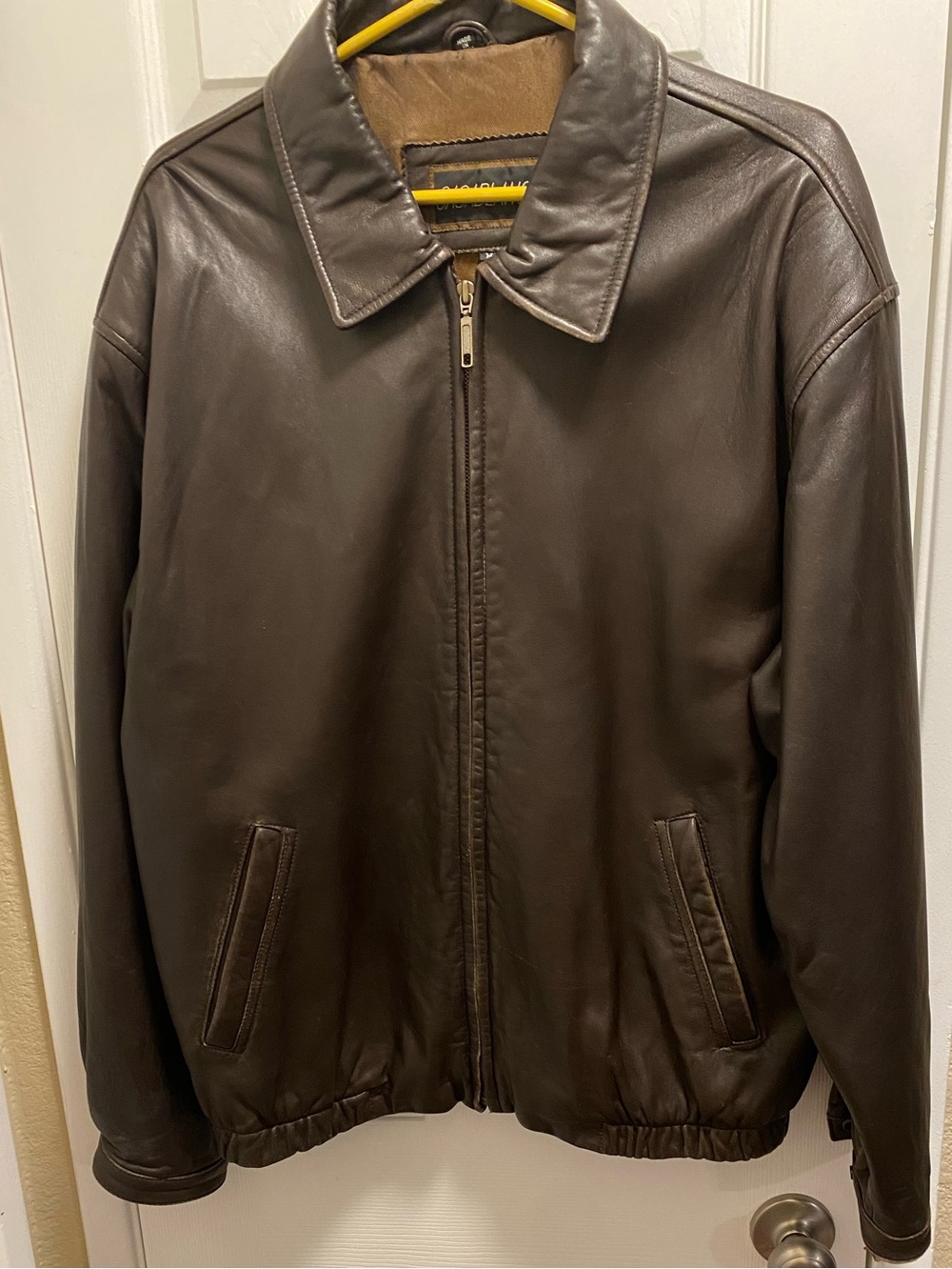 Vintage 90s Casablanca Brown Leather Bomber Jacket Full Zip Men’s Size Medium